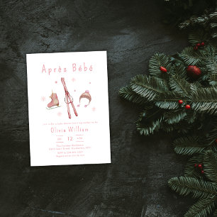 Roze Winter Bos Après Bébé Ski Baby Shower  Kaart