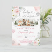 Roze Winter Bos Baby Shower Kaart (Staand voorkant)
