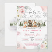 Roze Winter Bos Baby Shower Kaart (Voorkant / Achterkant)