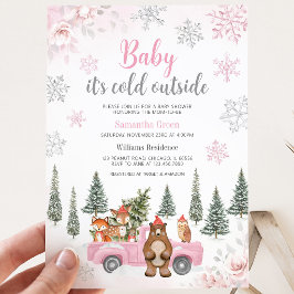 Roze Winter Bos Baby Shower Kaart