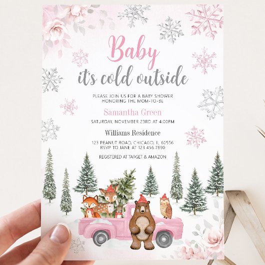 Roze Winter Bos Baby Shower Kaart
