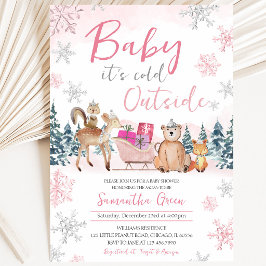 Roze Winter Bos Baby Shower Kaart