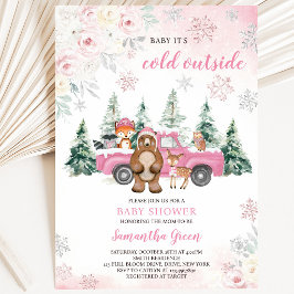 Roze Winter Bos Baby Shower Kaart