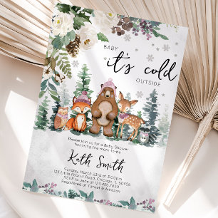 Roze Winter Bos Baby Shower Uitnodiging