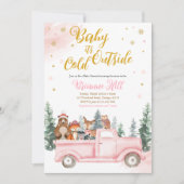 Roze Winter Bos Baby Shower Uitnodiging  (Voorkant)