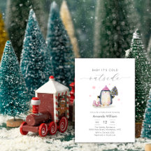 Roze Winter Bos Pinguïn Baby Shower