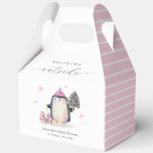 Roze Winter Bos Schaats Pinguïn Baby Shower 