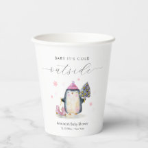 Roze Winter Bos Schaats Pinguïn Baby Shower 