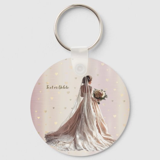Roze Winter Bruiloft Bruid Goud Glanzend Hart Fees Sleutelhanger (Voorkant)