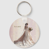Roze Winter Bruiloft Bruid Goud Glanzend Hart Fees Sleutelhanger (Achterkant)