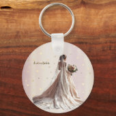 Roze Winter Bruiloft Bruid Goud Glanzende Hart Fee Sleutelhanger (Voorkant)