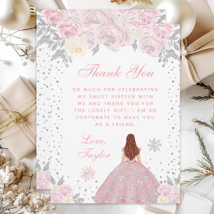 Roze Winter Bruin Haar Prinses Sweet Sixteen Bedankkaart