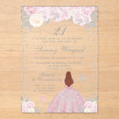 Roze Winter Bruin Haar Prinses Verjaardagsfeest Acryl Uitnodigingen (Voorkant)