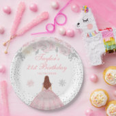 Roze Winter Bruin Haar Prinses Verjaardagsfeest Papieren Bordje (Feest)