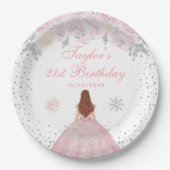 Roze Winter Bruin Haar Prinses Verjaardagsfeest Papieren Bordje (Voorkant)