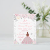 Roze Winter Bruin Haar Prinses Verjaardagsfeestje Briefkaart (Staand voorkant)