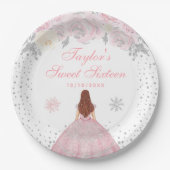 Roze Winter Bruin Haar Prinses Zoet Zestien Papieren Bordje (Voorkant)