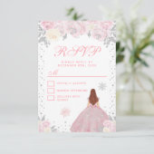 Roze Winter Bruin Haar Prinses Zoet Zestien RSVP Kaartje (Staand voorkant)