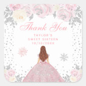 Roze Winter Bruin Haar Prinses Zoet Zestien Vierkante Sticker (Voorkant)