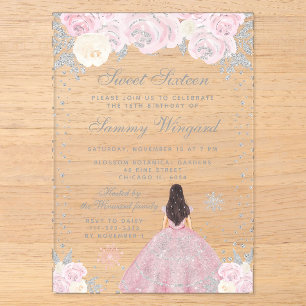 Roze Winter Bruine Haren Prinses Sweet Sixteen Acryl Uitnodigingen