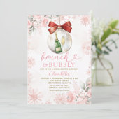 Roze Winter Brunch & Mousserende Wijn Bruiloft Fee Kaart (Staand voorkant)