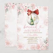Roze Winter Brunch & Mousserende Wijn Bruiloft Fee Kaart (Voorkant / Achterkant)