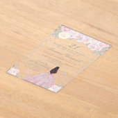 Roze Winter Brunette Haar Prinses Verjaardagsfeest Acryl Uitnodigingen (Laagn)