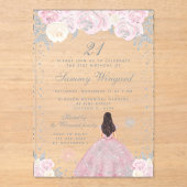 Roze Winter Brunette Haar Prinses Verjaardagsfeest Acryl Uitnodigingen (Voorkant)