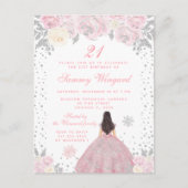 Roze Winter Brunette Haar Prinses Verjaardagsfeest Briefkaart (Voorkant)