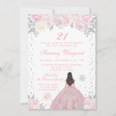 Roze Winter Brunette Haar Prinses Verjaardagsfeest Kaart (Voorkant)