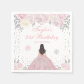 Roze Winter Brunette Haar Prinses Verjaardagsfeest Servet (Voorkant)