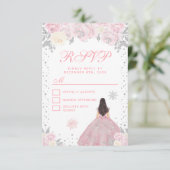Roze Winter Brunette Haar Prinses Zoet Zestien RSVP Kaartje (Staand voorkant)