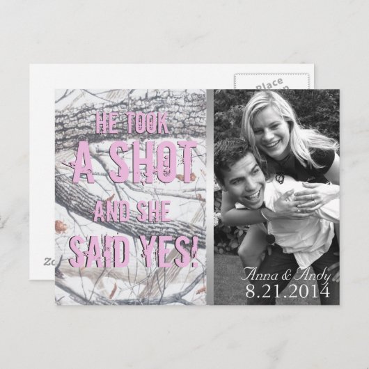 Roze Winter Camo Bewaar de datum bruiloft Briefkaa Briefkaart (Voorkant / Achterkant)