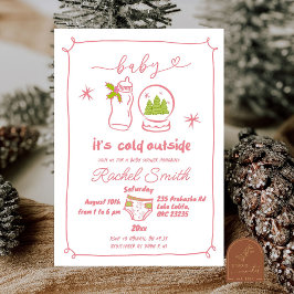 Roze Winter Christmas Hand getrokken Baby shower Kaart