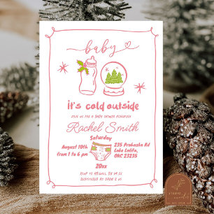 Roze Winter Christmas Hand getrokken Baby shower Kaart