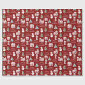 Roze Winter Cottage dennenbomen Vakantie Kerstmis Cadeaupapier (Vlak)