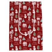 Roze Winter Cottage dennenbomen Vakantie Kerstmis Medium Cadeauzakje (Achterkant)