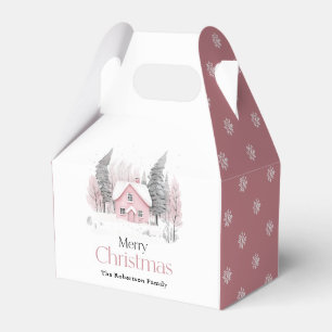 Roze Winter Cottage Kerstmis Bedankdoosjes