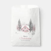 Roze Winter Cottage Kerstmis Bedankzakje (Voorkant)