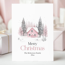 Roze Winter Cottage Kerstmis