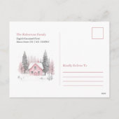 Roze Winter Cottage Kerstmis Feestdagenkaart (Achterkant)