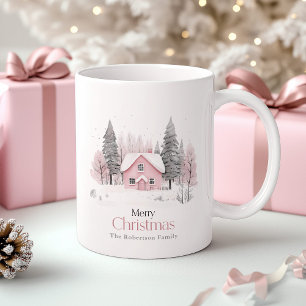 Roze Winter Cottage Kerstmis Koffiemok