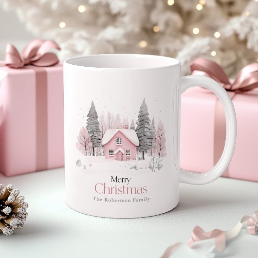 Roze Winter Cottage Kerstmis Koffiemok