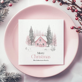 Roze Winter Cottage Kerstmis Servet