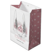 Roze Winter Cottage Medium Cadeauzakje (Voorkant Gekanteld)