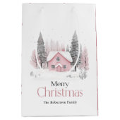 Roze Winter Cottage Medium Cadeauzakje (Voorkant)