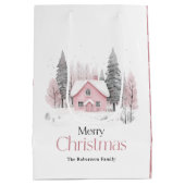 Roze Winter Cottage Medium Cadeauzakje (Achterkant)
