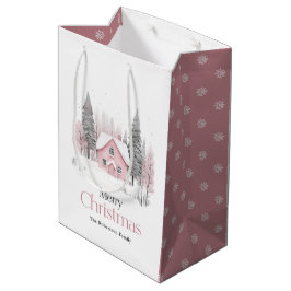 Roze Winter Cottage Medium Cadeauzakje
