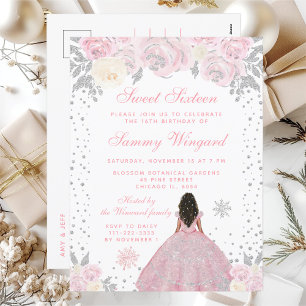 Roze Winter Donkere Huid Prinses Sweet Sixteen Briefkaart