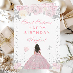 Roze Winter Donkere Huid Prinses Sweet Sixteen Kaart